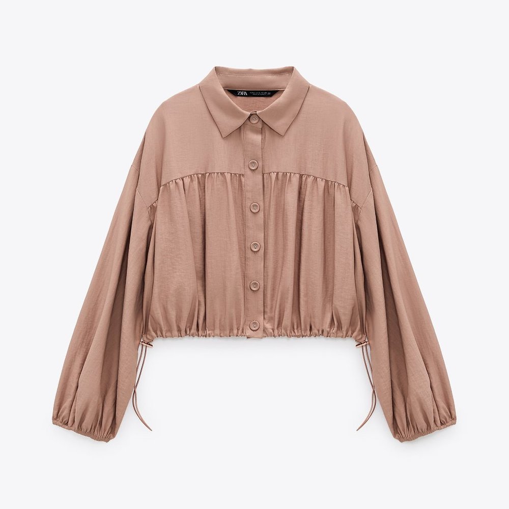 NWT ZARA GATHERED CROPPED SHIRT SIZE L